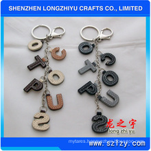 Leather Keychain Leather Letters Keychain with Metal Ring